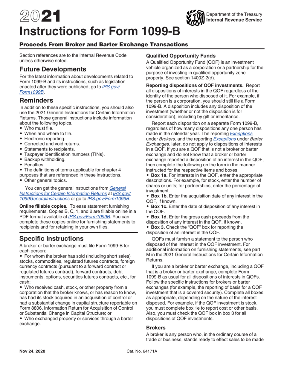 Instructions for IRS Form 1099-B Proceeds From Broker and Barter Exchange Transactions, Page 1