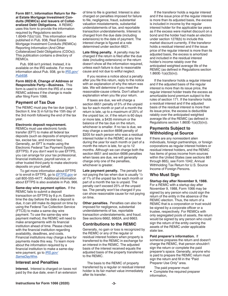 Instructions for IRS Form 1066 U.S. Real Estate Mortgage Investment Conduit (REMIC) Income Tax Return, Page 3