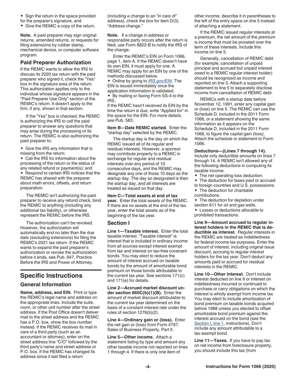 Instructions for IRS Form 1066 U.S. Real Estate Mortgage Investment Conduit (REMIC) Income Tax Return, Page 4
