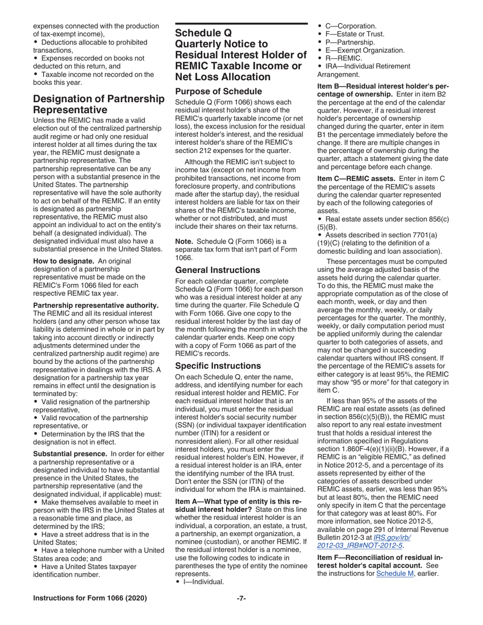 Instructions for IRS Form 1066 U.S. Real Estate Mortgage Investment Conduit (REMIC) Income Tax Return, Page 7