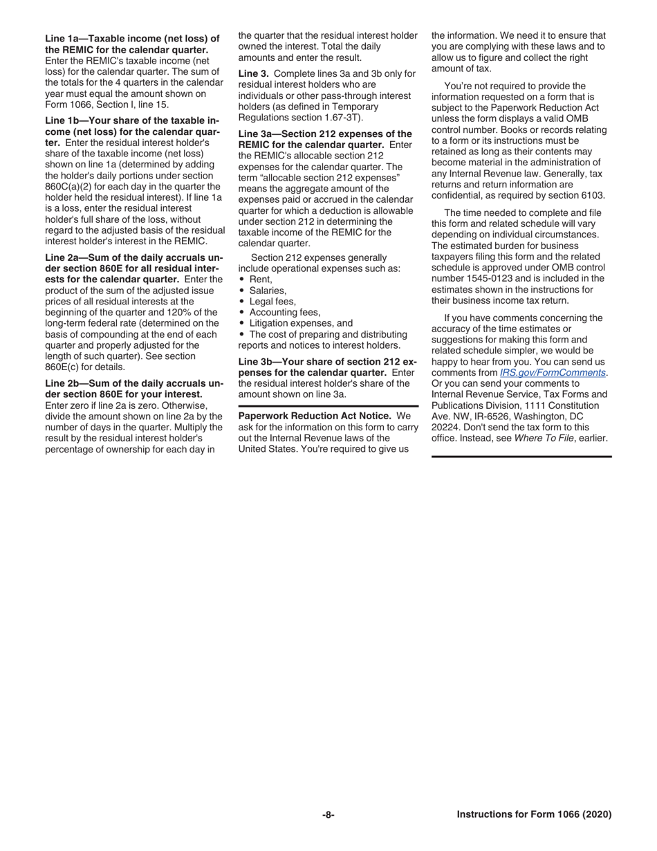 Instructions for IRS Form 1066 U.S. Real Estate Mortgage Investment Conduit (REMIC) Income Tax Return, Page 8