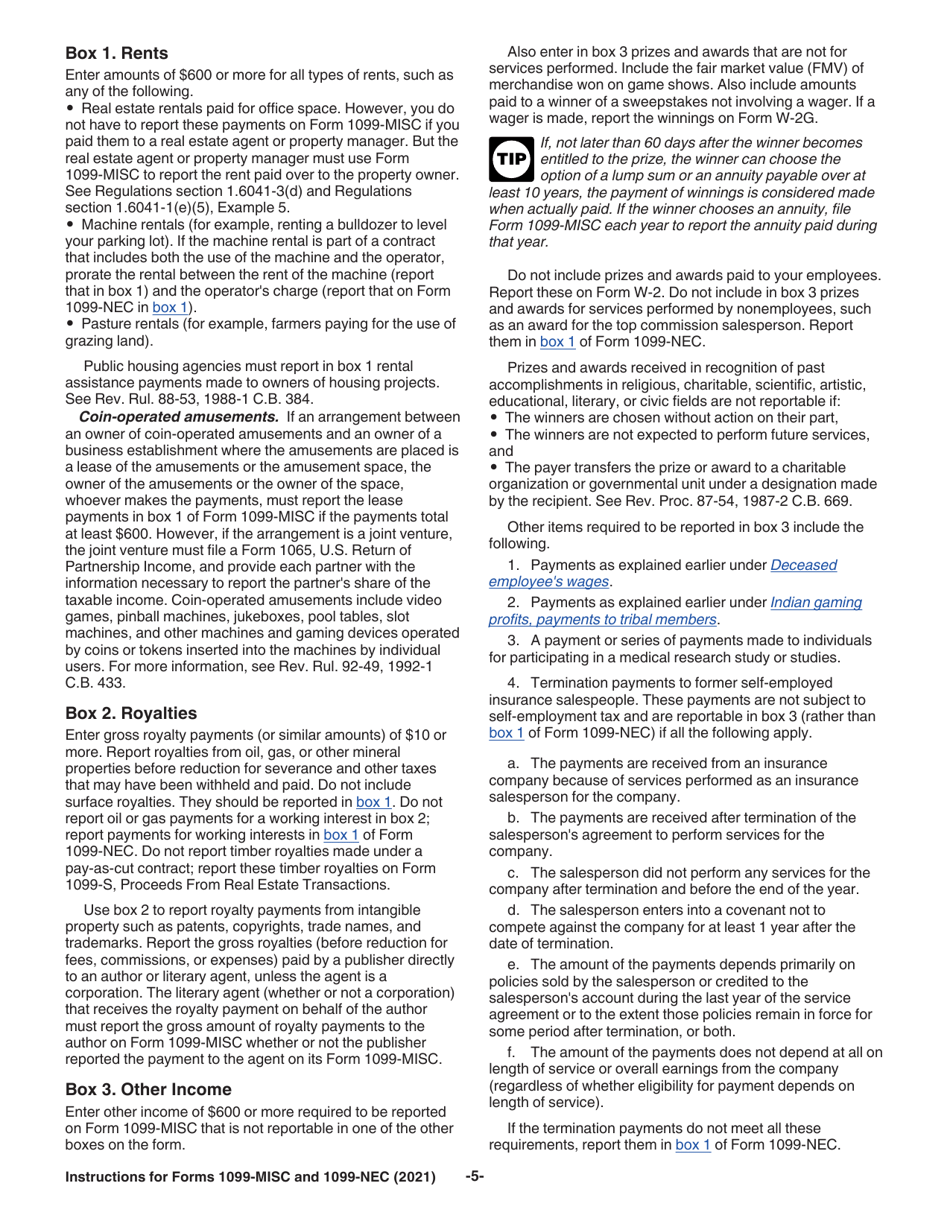 Instructions for IRS Form 1099-MISC, 1099-NEC, Page 5