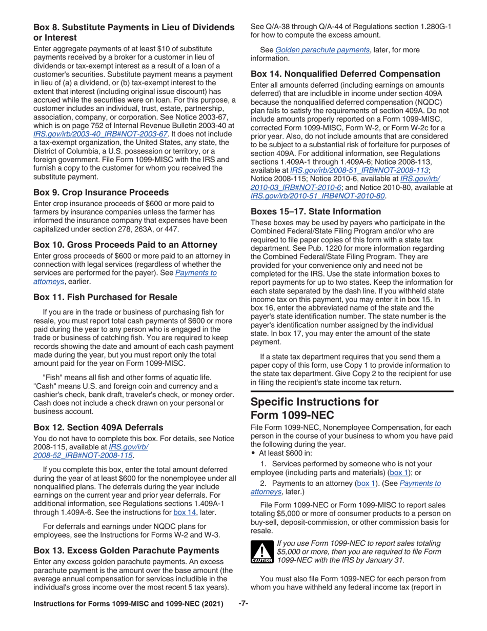 Instructions for IRS Form 1099-MISC, 1099-NEC, Page 7