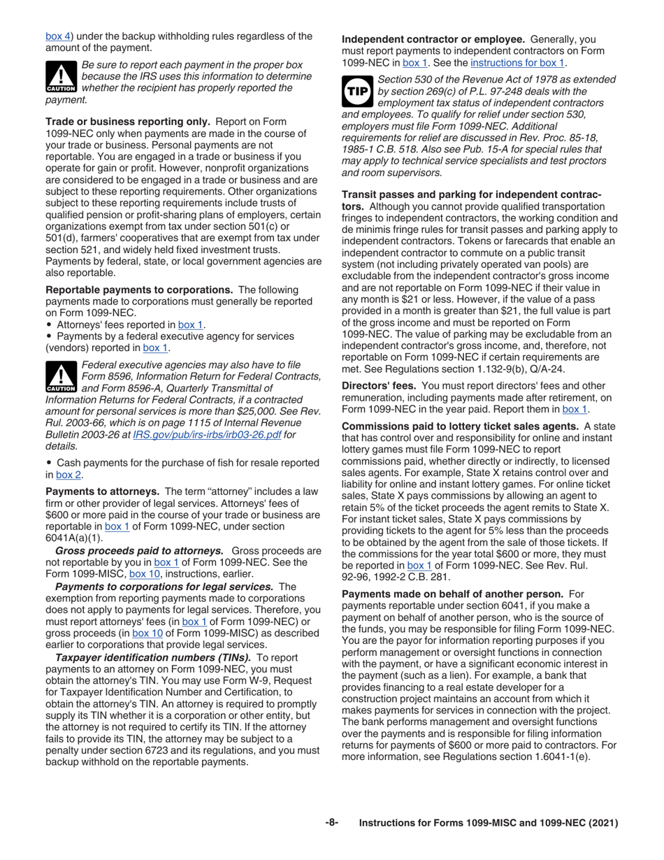 Instructions for IRS Form 1099-MISC, 1099-NEC, Page 8