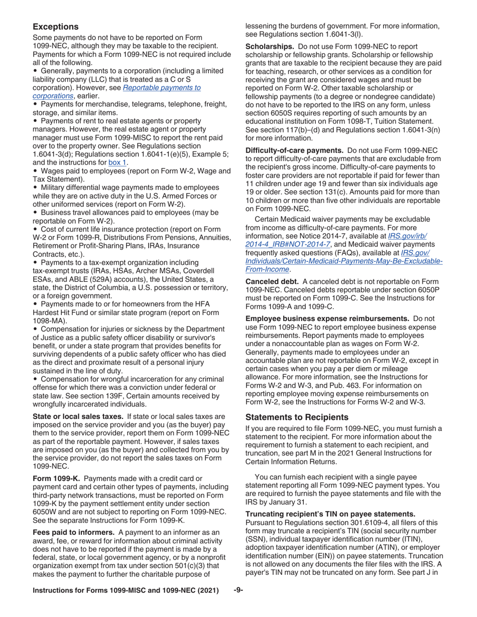 Instructions for IRS Form 1099-MISC, 1099-NEC, Page 9