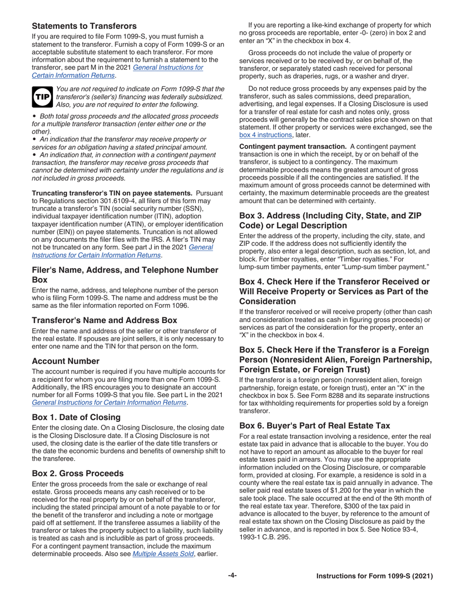 Instructions for IRS Form 1099-S Proceeds From Real Estate Transactions, Page 4