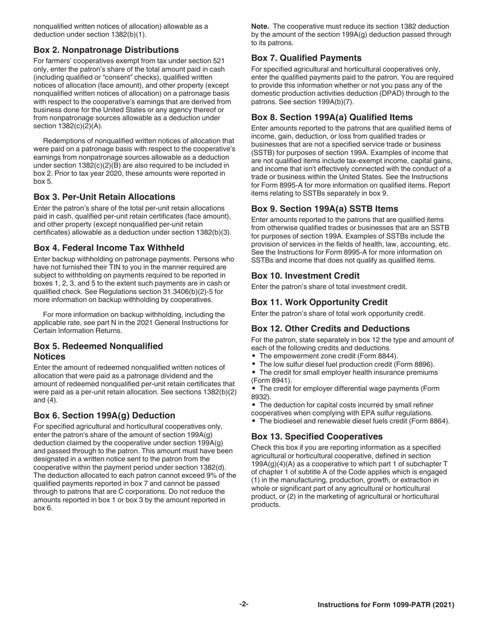 Instructions for IRS Form 1099-PATR Taxable Distributions Received From Cooperatives, Page 2