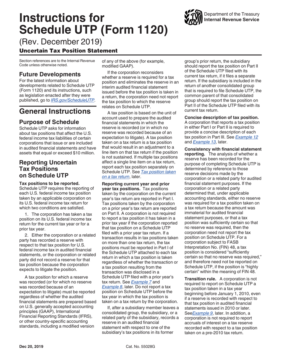 Instructions for IRS Form 1120 Schedule UTP Uncertain Tax Position Statement, Page 2