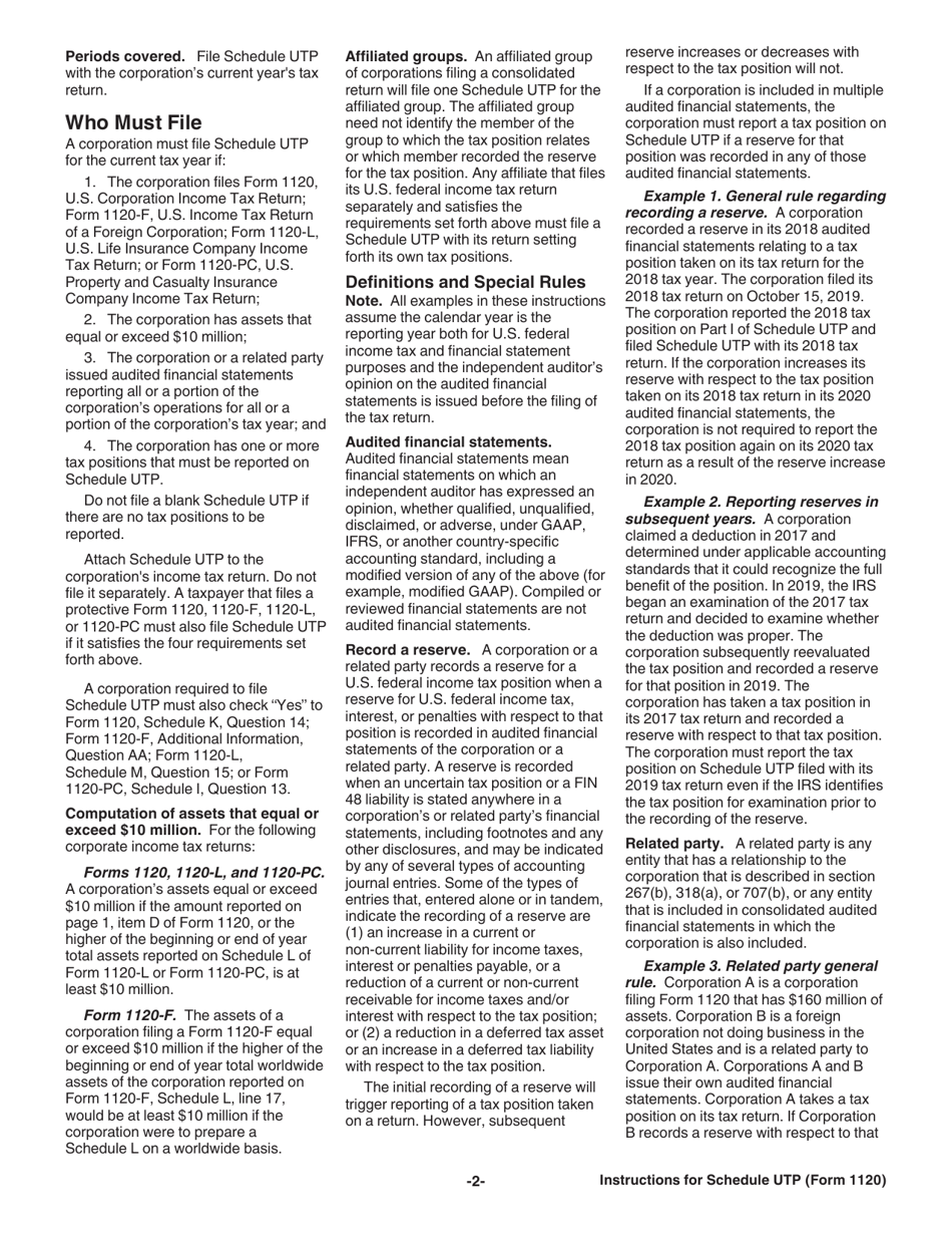 Instructions for IRS Form 1120 Schedule UTP Uncertain Tax Position Statement, Page 3