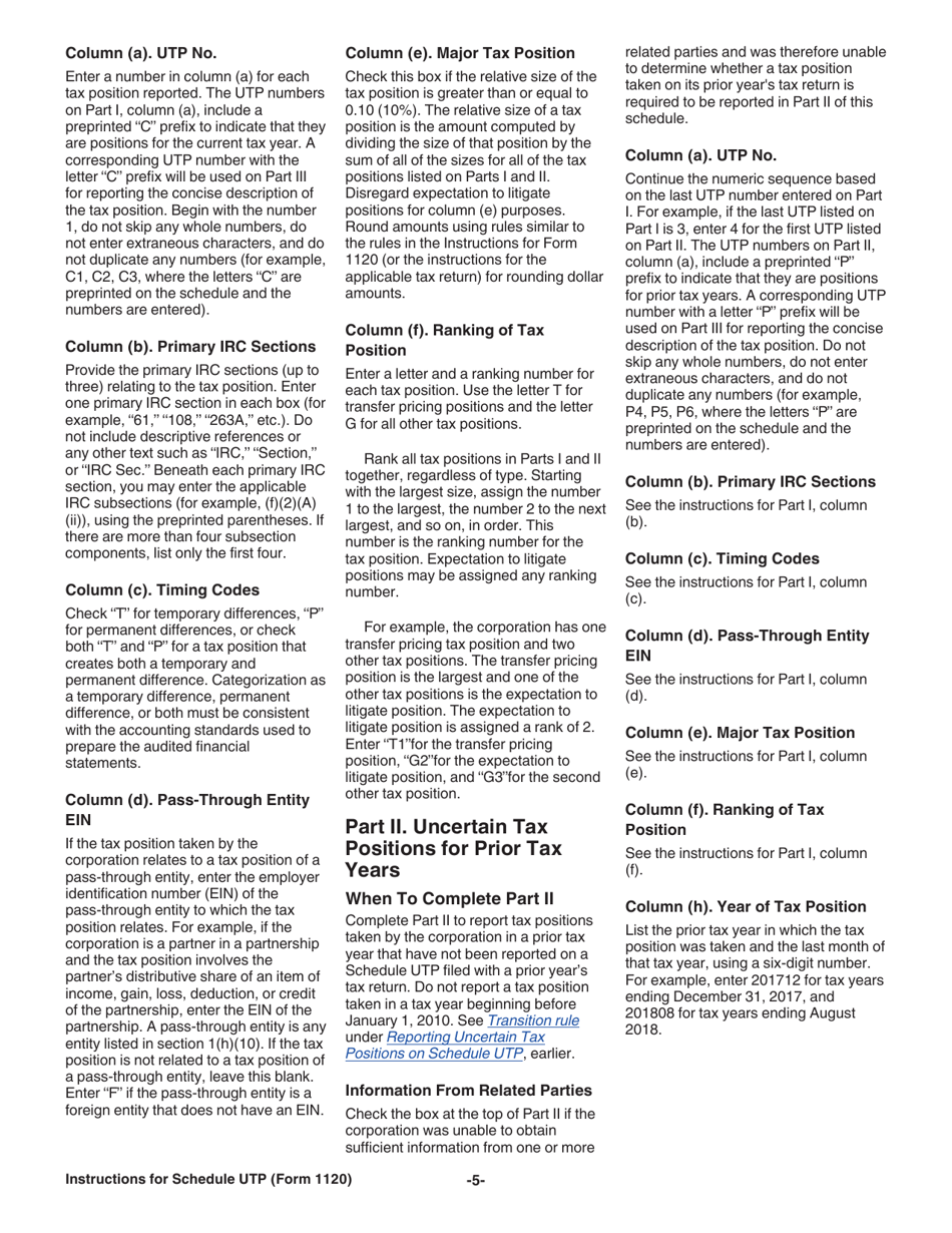 Instructions for IRS Form 1120 Schedule UTP Uncertain Tax Position Statement, Page 6