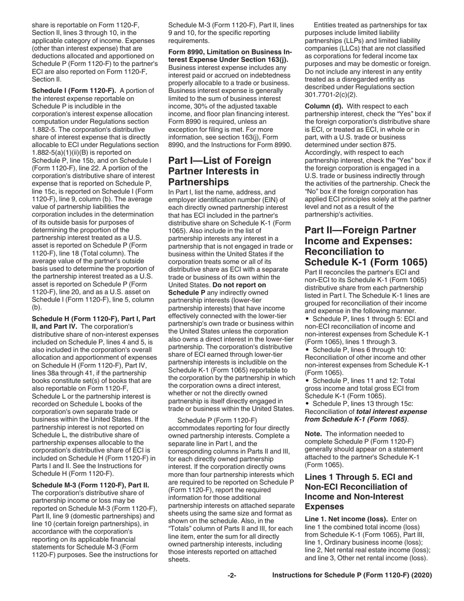 Instructions for IRS Form 1120-F Schedule P List of Foreign Partner Interests in Partnerships, Page 2