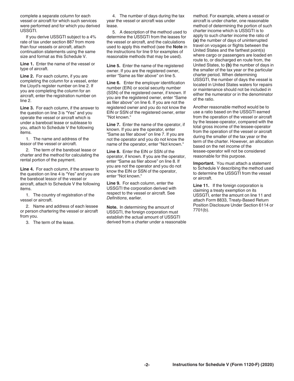 Instructions for IRS Form 1120-F Schedule V List of Vessels or Aircraft, Operators, and Owners, Page 2