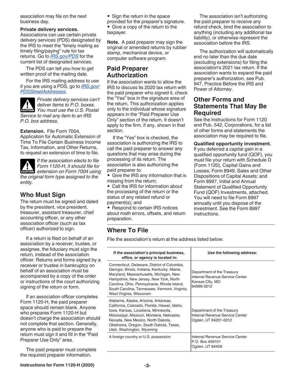 Instructions for IRS Form 1120-H U.S. Income Tax Return for Homeowners Associations, Page 3