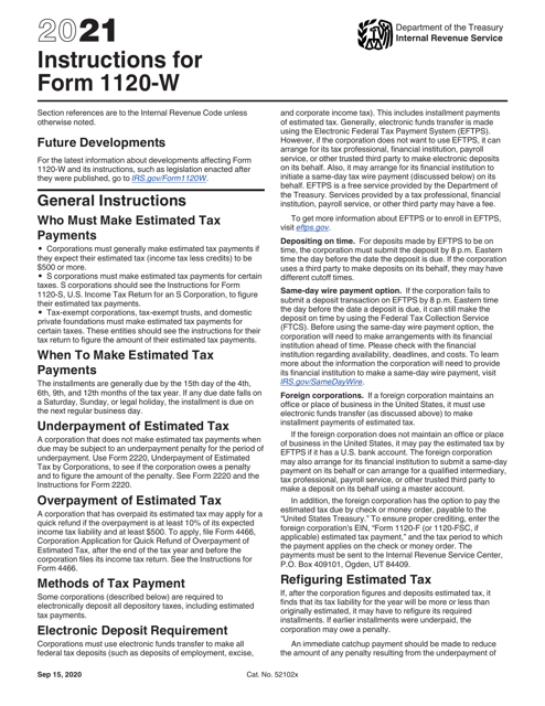 IRS Form 1120-W 2021 Printable Pdf