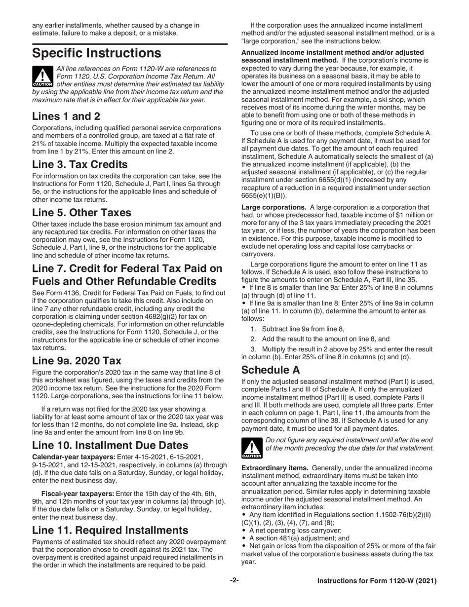 Instructions for IRS Form 1120-W Estimated Tax for Corporations, Page 2