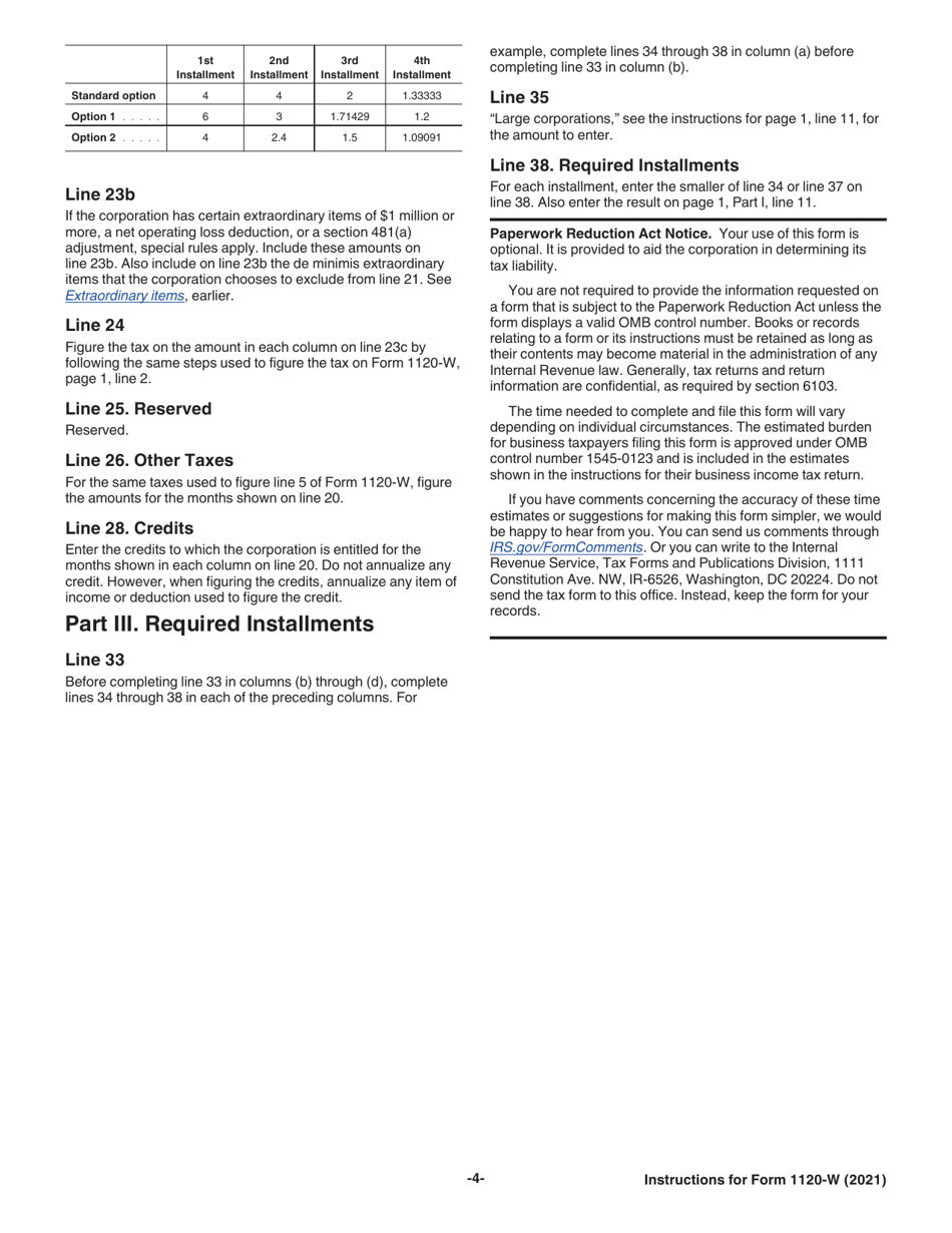 Instructions for IRS Form 1120-W Estimated Tax for Corporations, Page 4