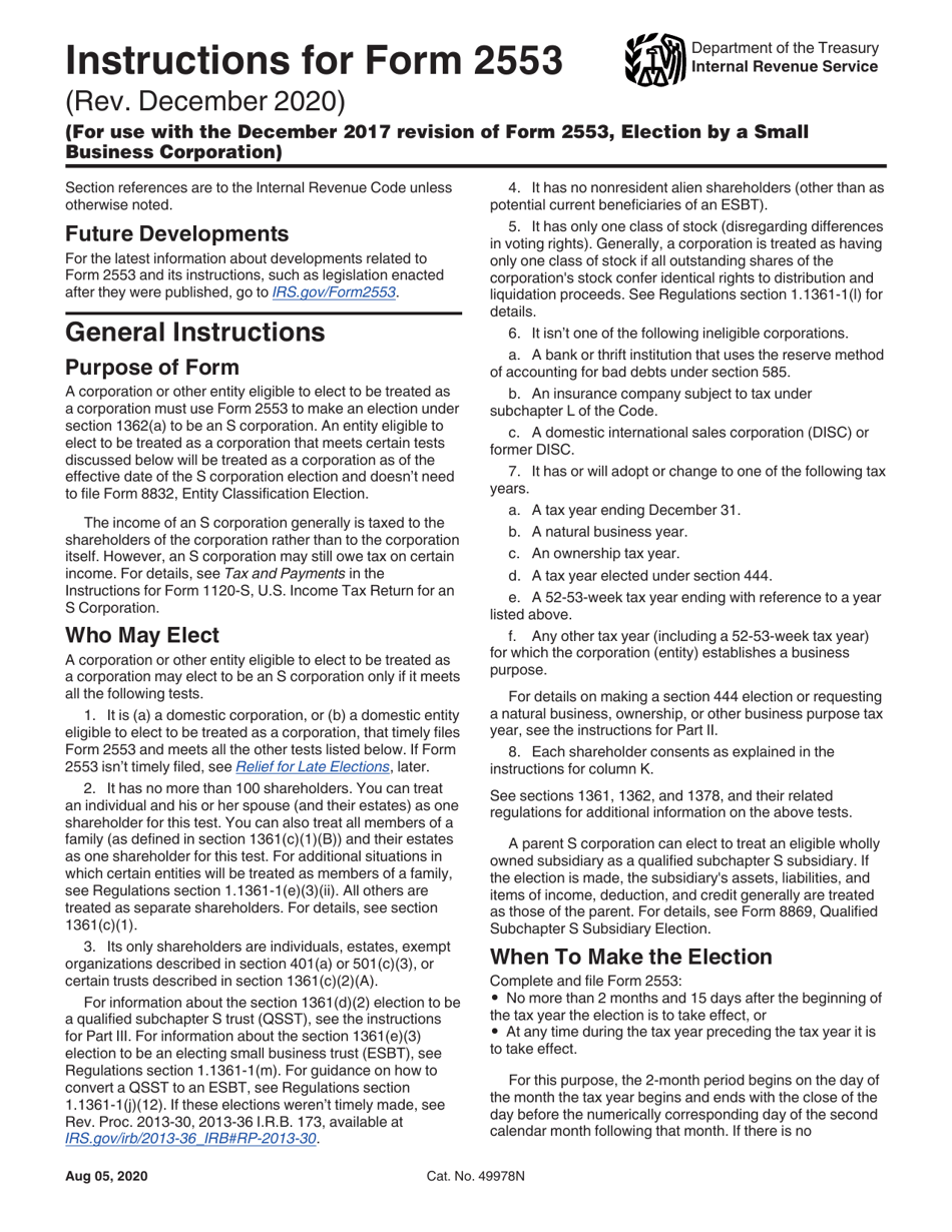 Instructions for IRS Form 2553 Election by a Small Business Corporation, Page 1