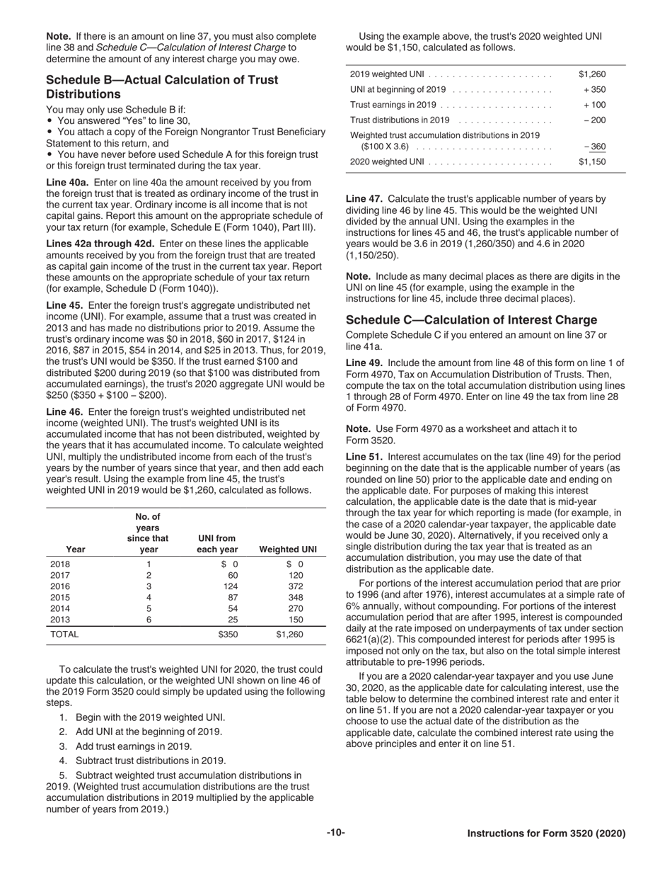 Instructions for IRS Form 3520 Annual Return to Report Transactions With Foreign Trusts and Receipt of Certain Foreign Gifts, Page 10