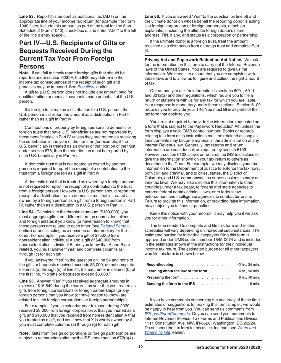 Instructions for IRS Form 3520 Annual Return to Report Transactions With Foreign Trusts and Receipt of Certain Foreign Gifts, Page 12