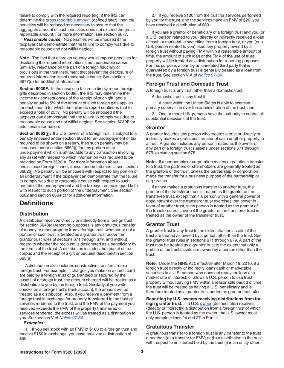 Instructions for IRS Form 3520 Annual Return to Report Transactions With Foreign Trusts and Receipt of Certain Foreign Gifts, Page 3