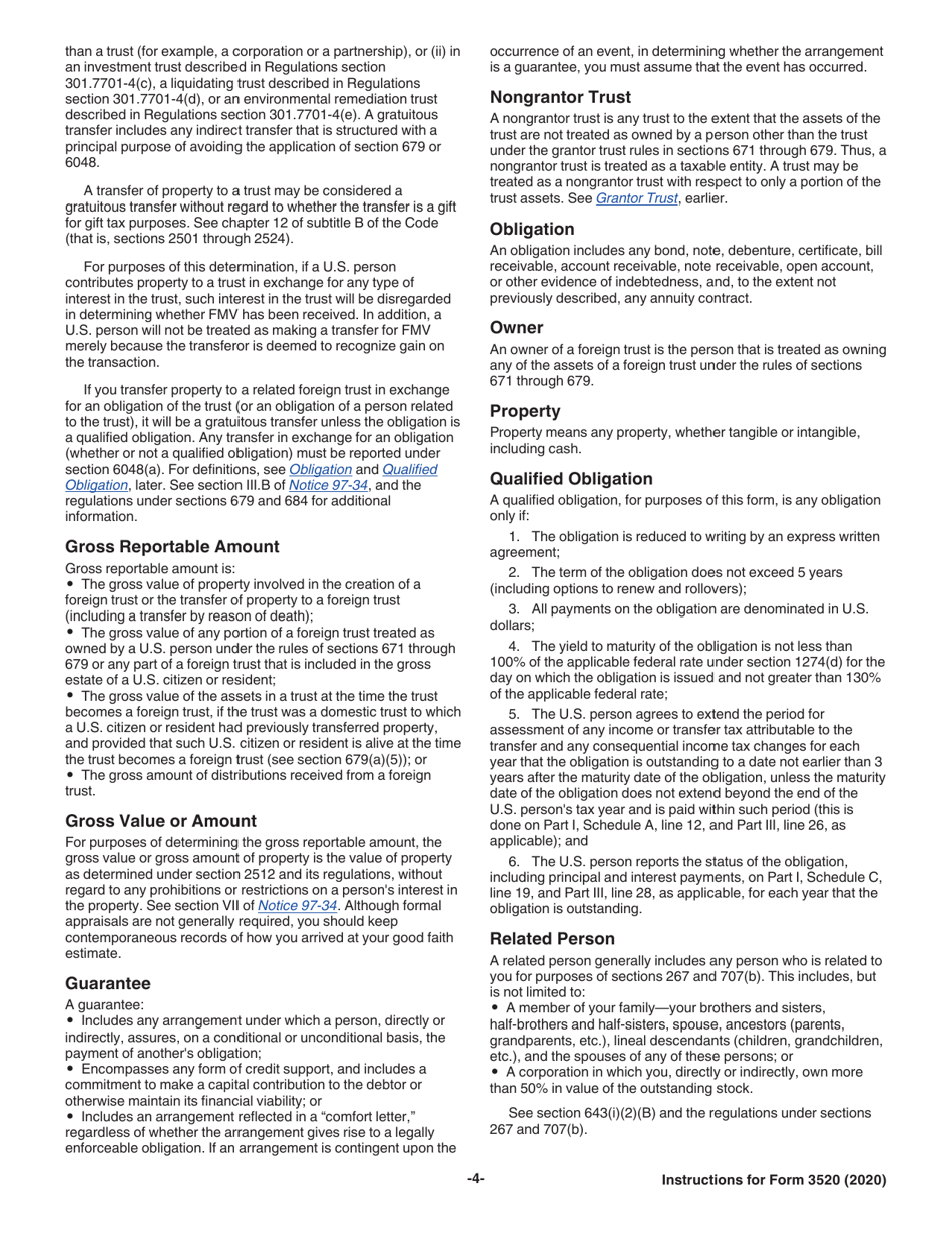 Instructions for IRS Form 3520 Annual Return to Report Transactions With Foreign Trusts and Receipt of Certain Foreign Gifts, Page 4