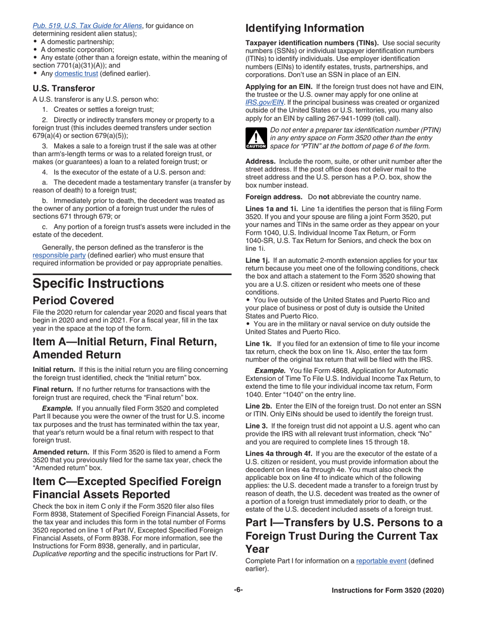 Instructions for IRS Form 3520 Annual Return to Report Transactions With Foreign Trusts and Receipt of Certain Foreign Gifts, Page 6