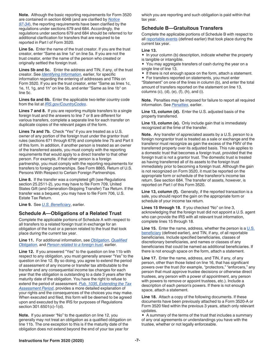 Instructions for IRS Form 3520 Annual Return to Report Transactions With Foreign Trusts and Receipt of Certain Foreign Gifts, Page 7