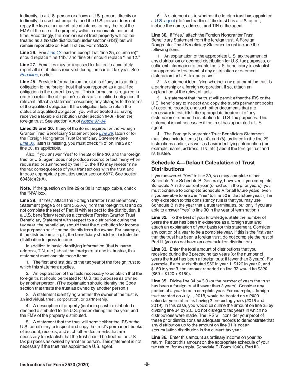 Instructions for IRS Form 3520 Annual Return to Report Transactions With Foreign Trusts and Receipt of Certain Foreign Gifts, Page 9