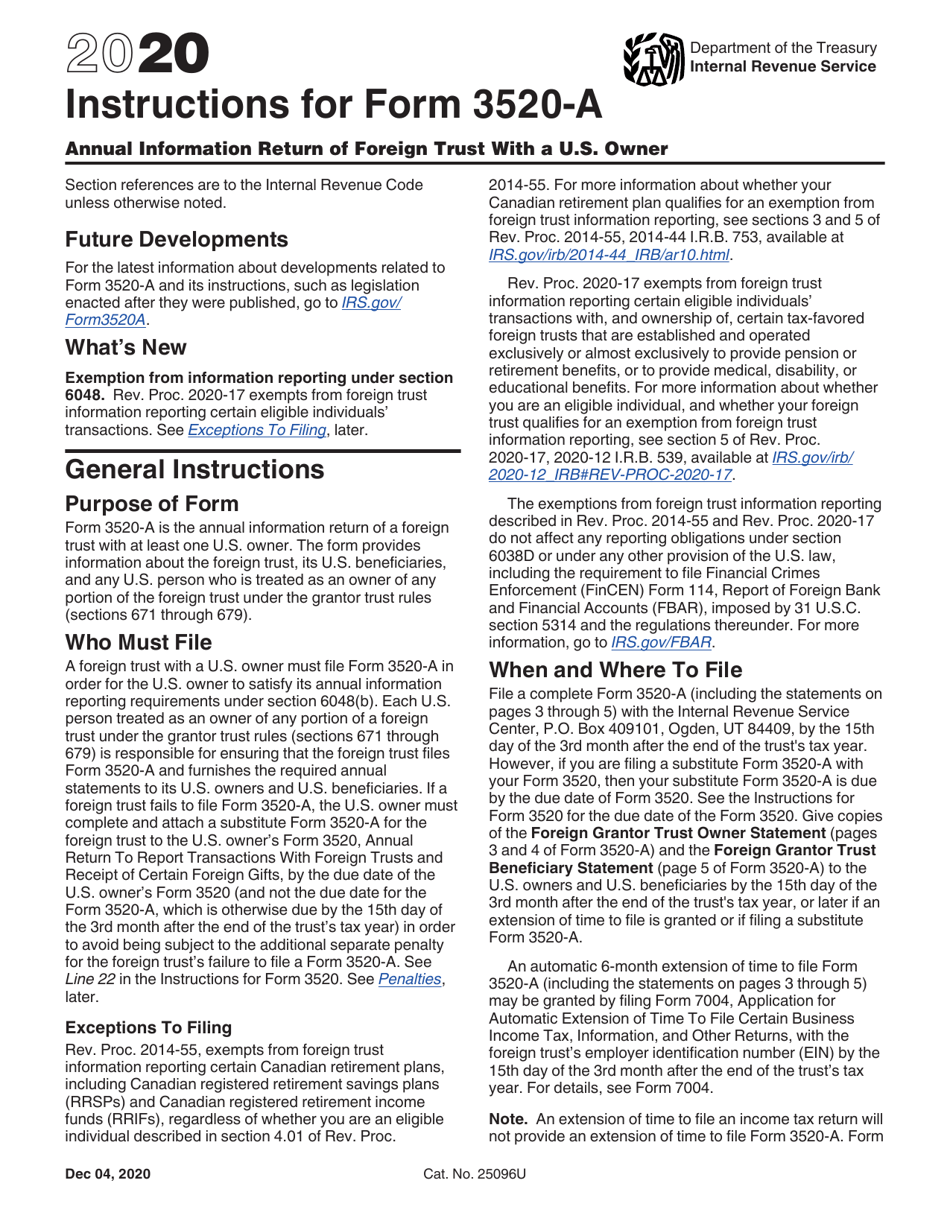 Instructions for IRS Form 3520-A Annual Information Return of Foreign Trust With a U.S. Owner, Page 1