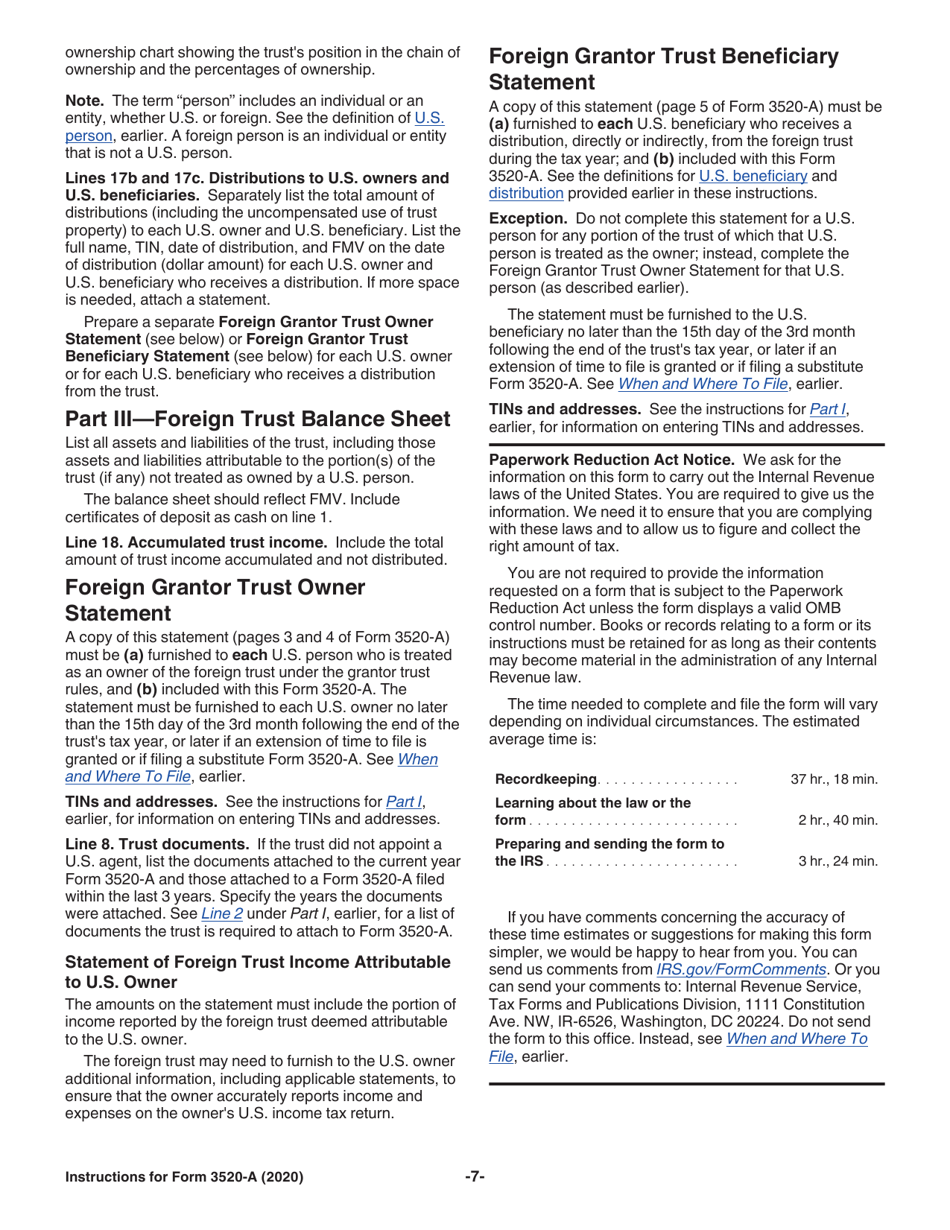 Instructions for IRS Form 3520-A Annual Information Return of Foreign Trust With a U.S. Owner, Page 7