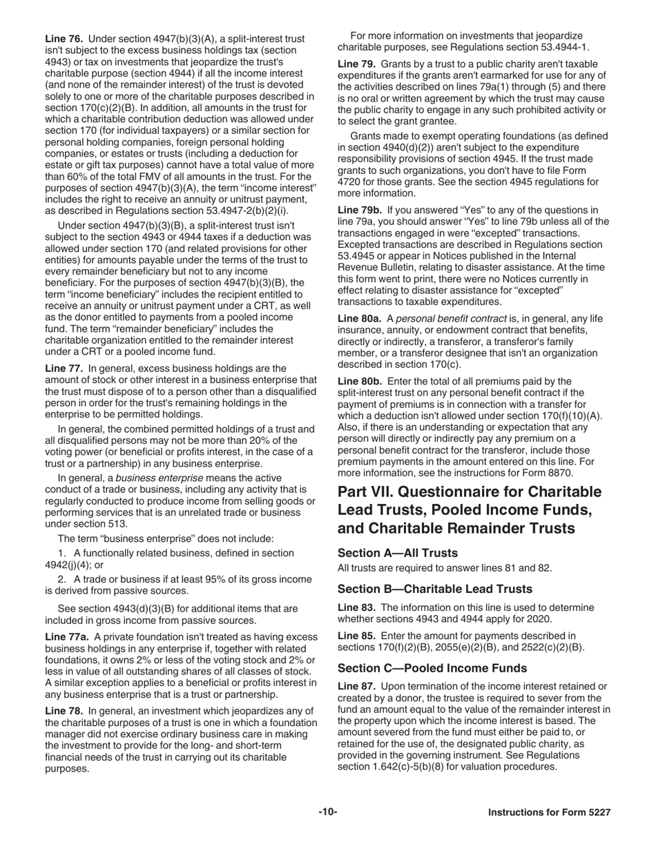 Instructions for IRS Form 5227 Split-Interest Trust Information Return, Page 10