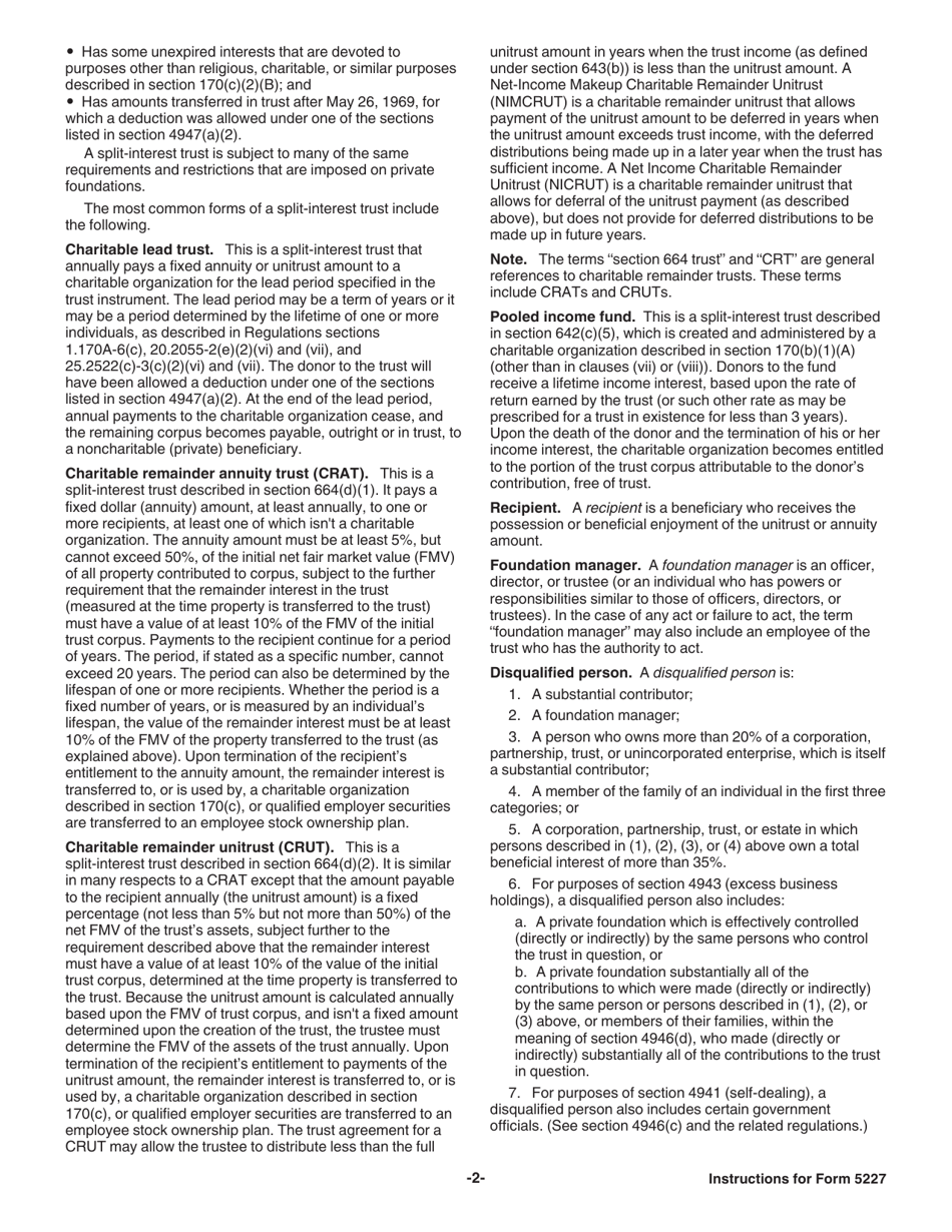 Instructions for IRS Form 5227 Split-Interest Trust Information Return, Page 2