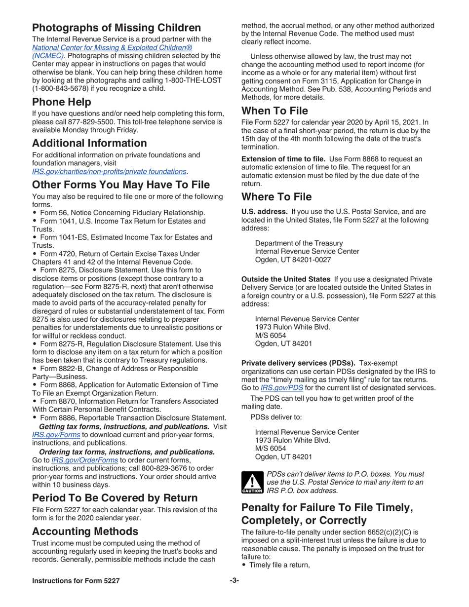 Instructions for IRS Form 5227 Split-Interest Trust Information Return, Page 3
