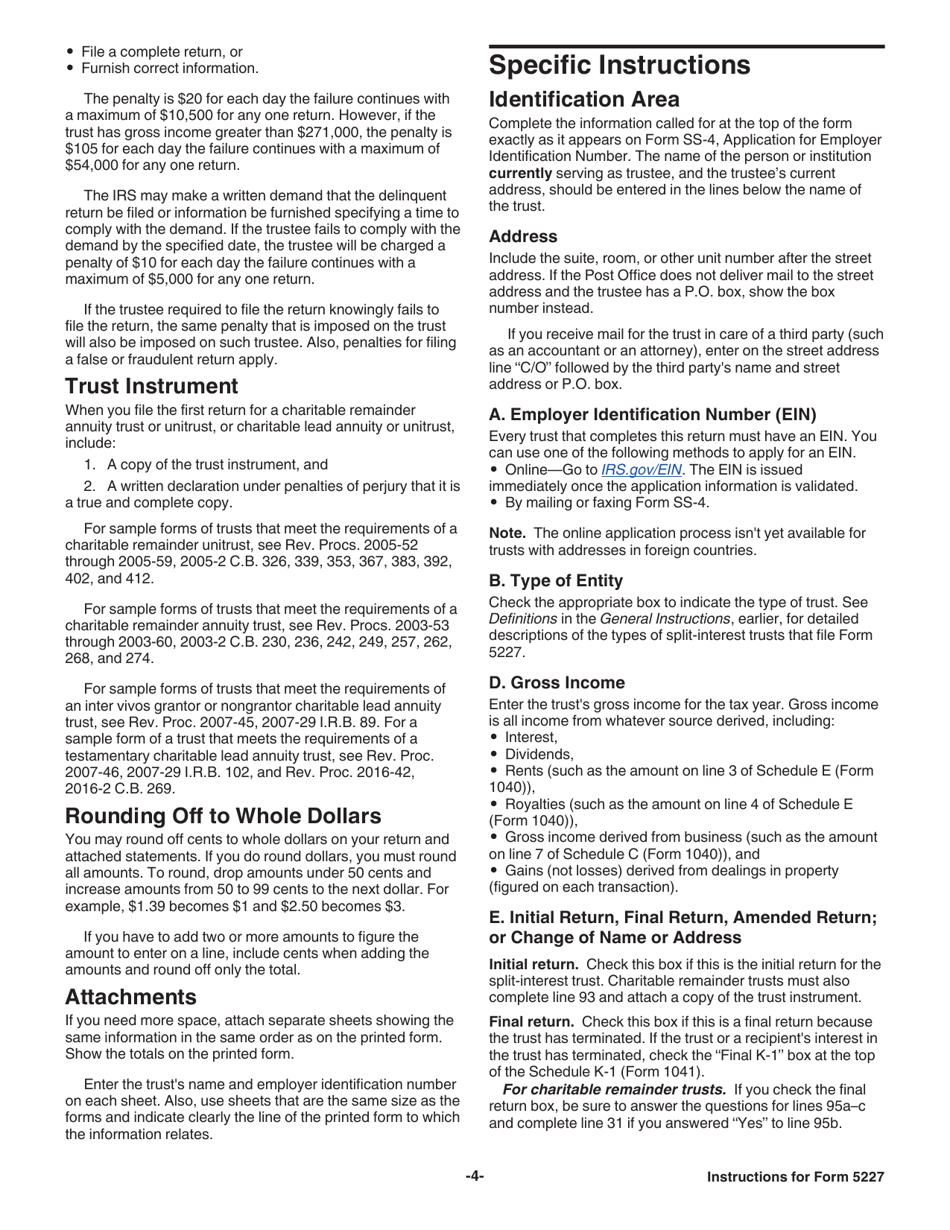 Instructions for IRS Form 5227 Split-Interest Trust Information Return, Page 4