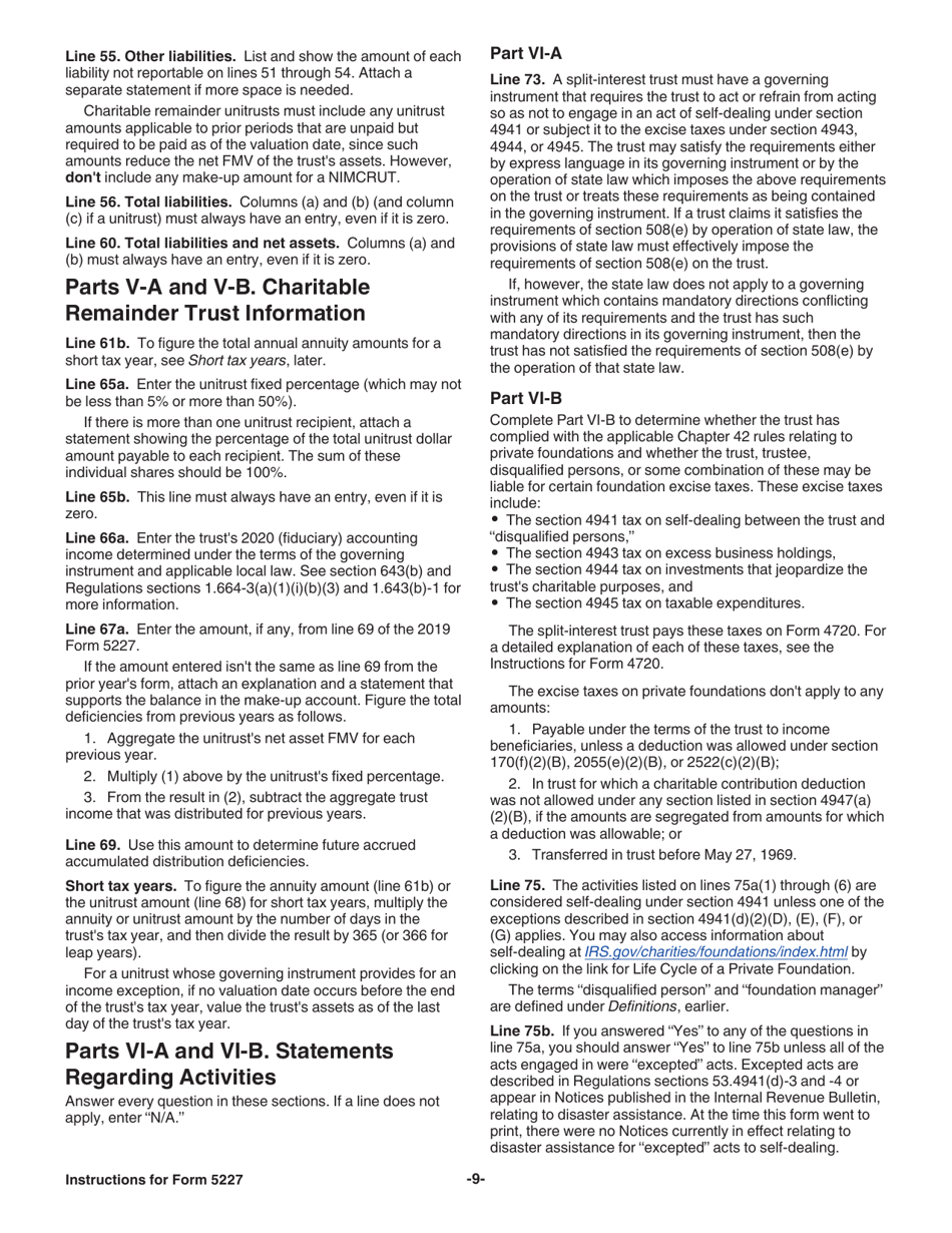 Instructions for IRS Form 5227 Split-Interest Trust Information Return, Page 9