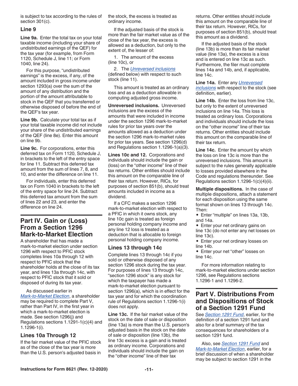Instructions for IRS Form 8621 Information Return by a Shareholder of a Passive Foreign Investment Company or Qualified Electing Fund, Page 11