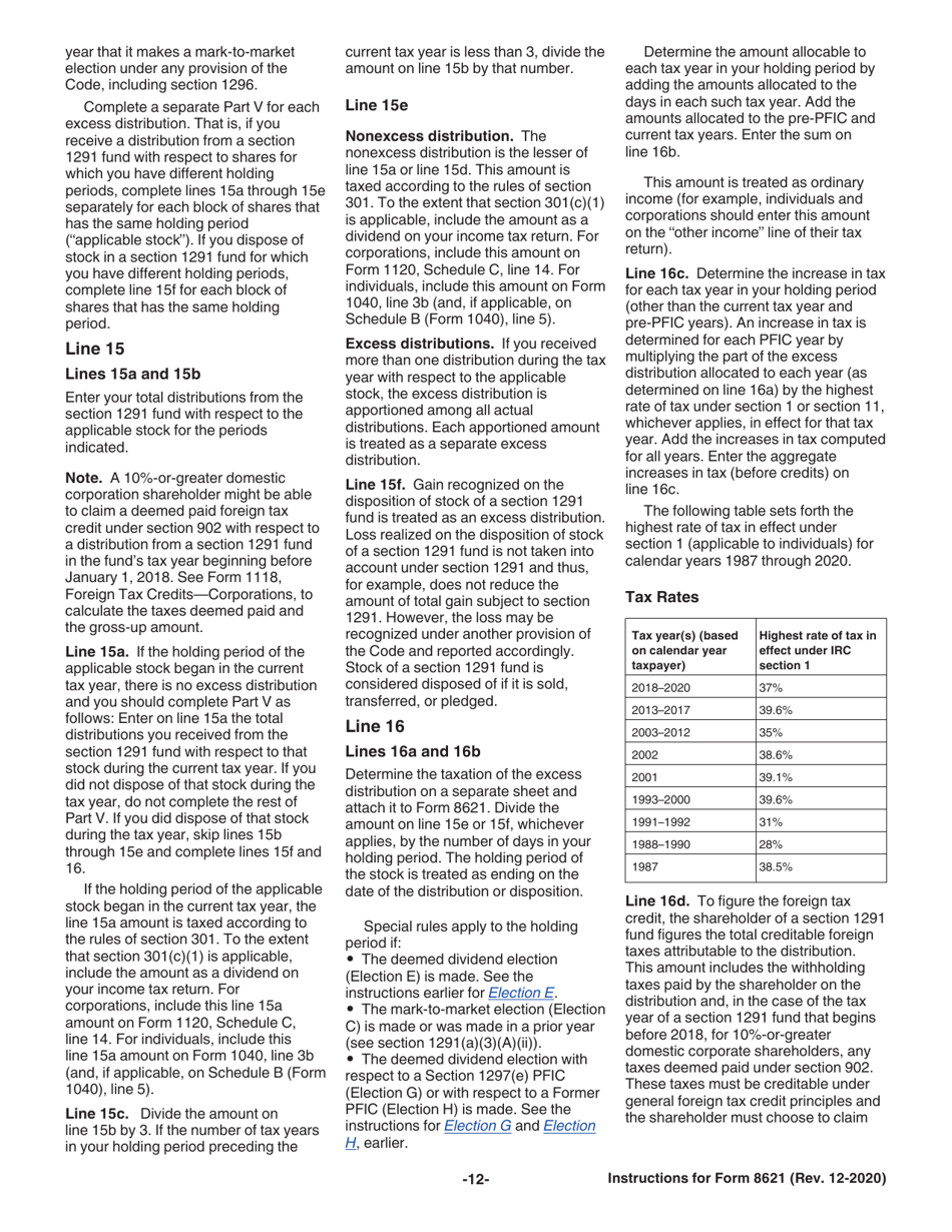Instructions for IRS Form 8621 Information Return by a Shareholder of a Passive Foreign Investment Company or Qualified Electing Fund, Page 12