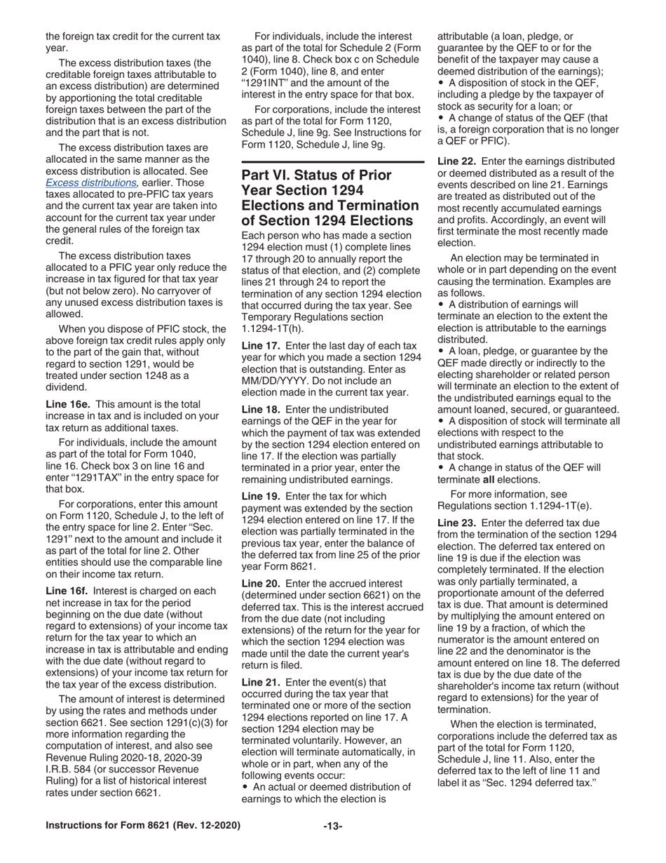 Instructions for IRS Form 8621 Information Return by a Shareholder of a Passive Foreign Investment Company or Qualified Electing Fund, Page 13