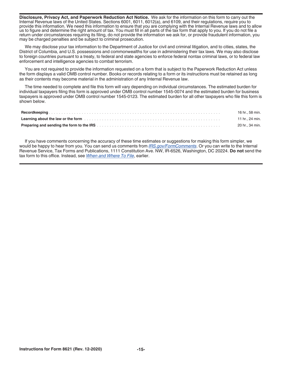 Instructions for IRS Form 8621 Information Return by a Shareholder of a Passive Foreign Investment Company or Qualified Electing Fund, Page 15