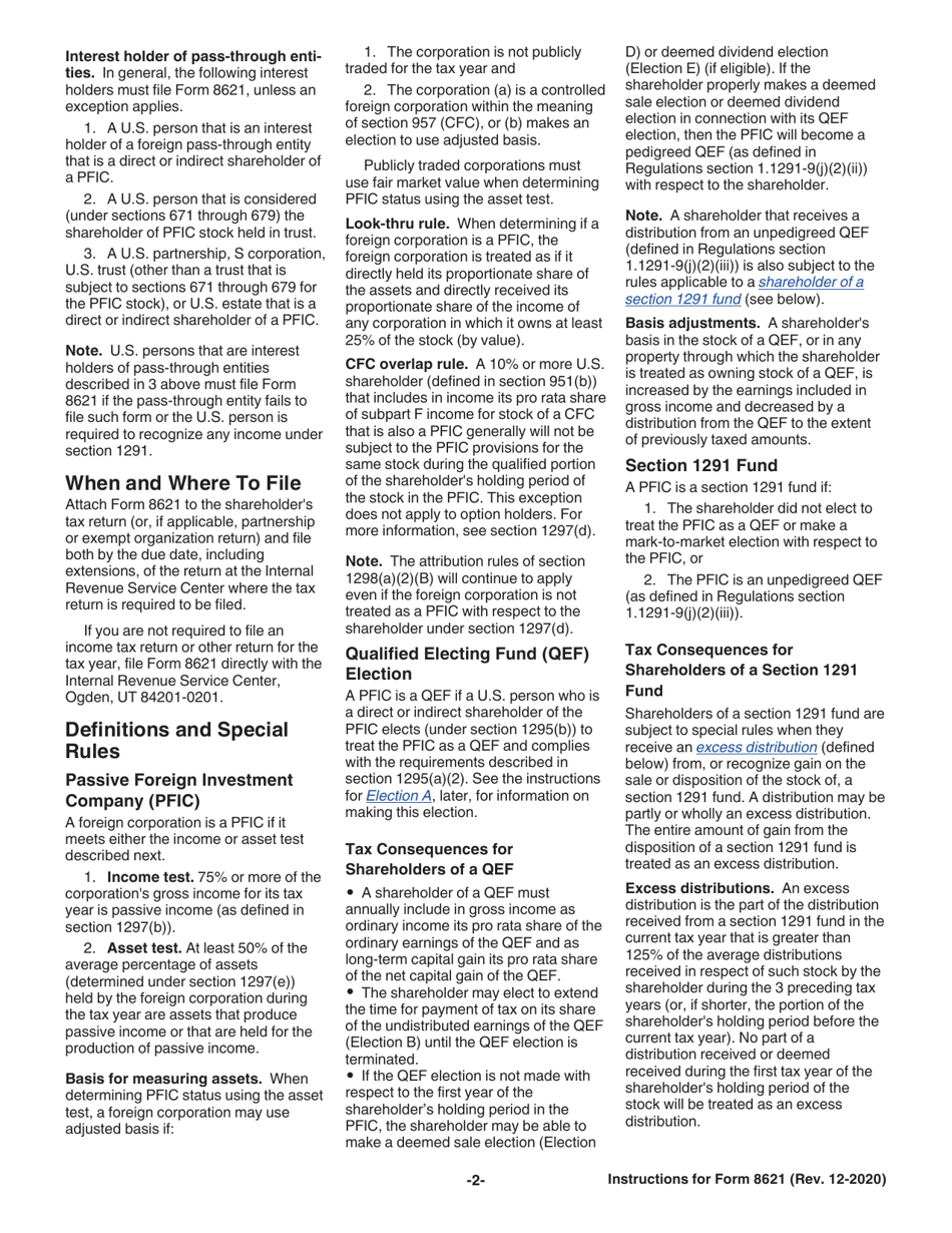 Instructions for IRS Form 8621 Information Return by a Shareholder of a Passive Foreign Investment Company or Qualified Electing Fund, Page 2
