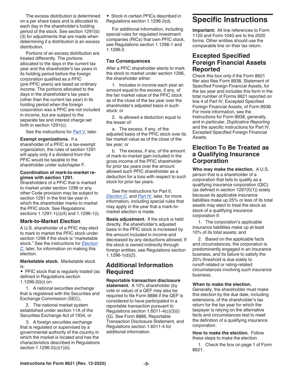 Instructions for IRS Form 8621 Information Return by a Shareholder of a Passive Foreign Investment Company or Qualified Electing Fund, Page 3