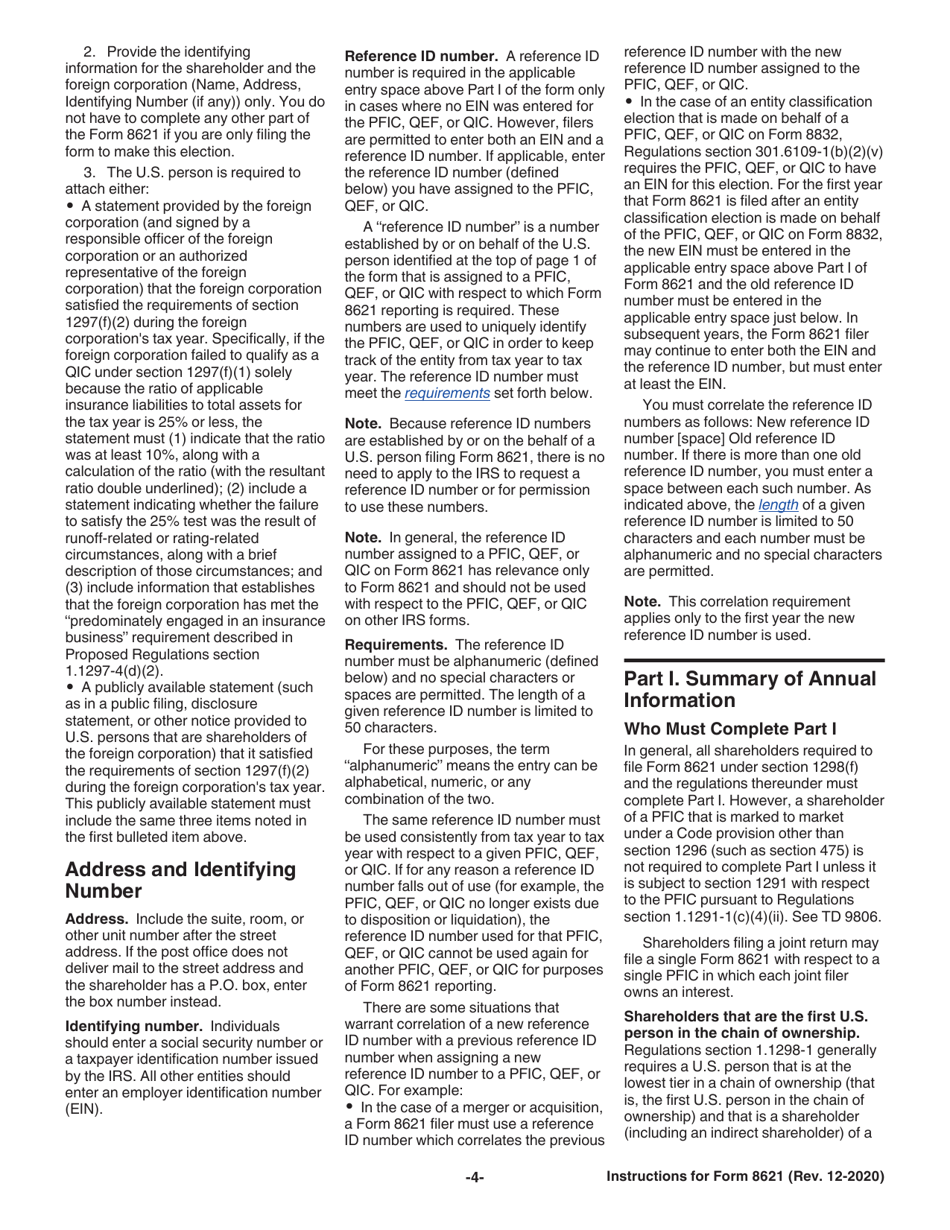 Instructions for IRS Form 8621 Information Return by a Shareholder of a Passive Foreign Investment Company or Qualified Electing Fund, Page 4