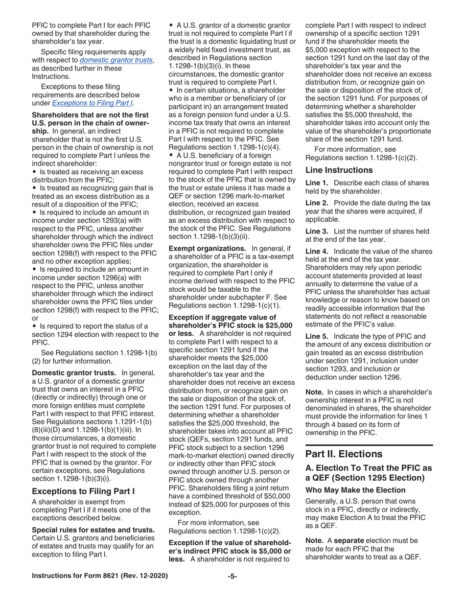 Instructions for IRS Form 8621 Information Return by a Shareholder of a Passive Foreign Investment Company or Qualified Electing Fund, Page 5