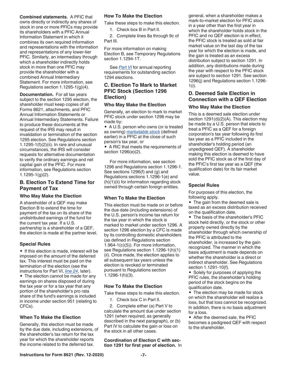 Instructions for IRS Form 8621 Information Return by a Shareholder of a Passive Foreign Investment Company or Qualified Electing Fund, Page 7