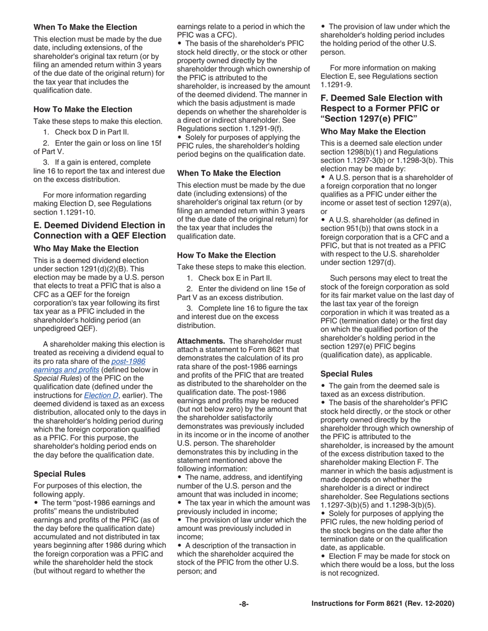 Instructions for IRS Form 8621 Information Return by a Shareholder of a Passive Foreign Investment Company or Qualified Electing Fund, Page 8