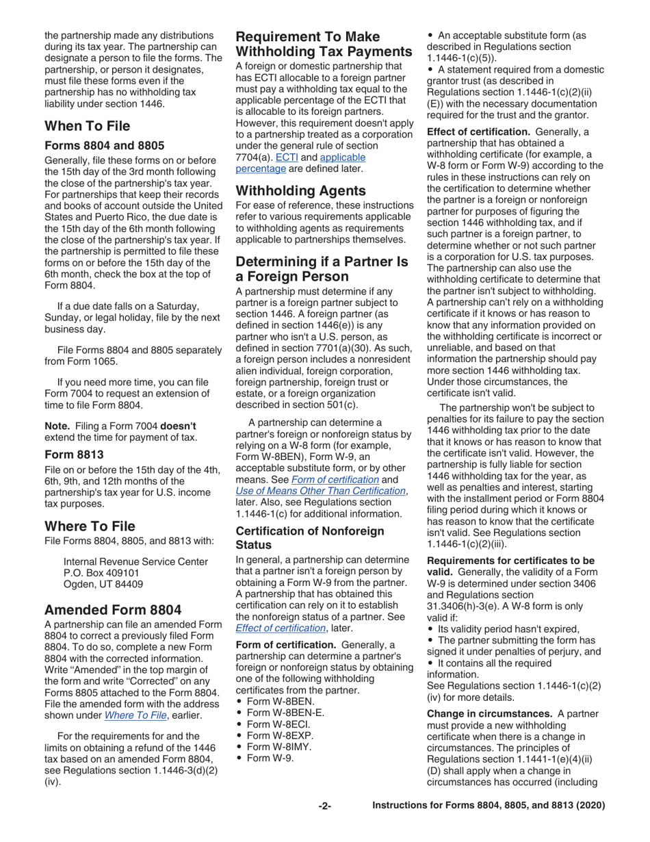 Instructions for IRS Form 8804, 8805, 8813, Page 2