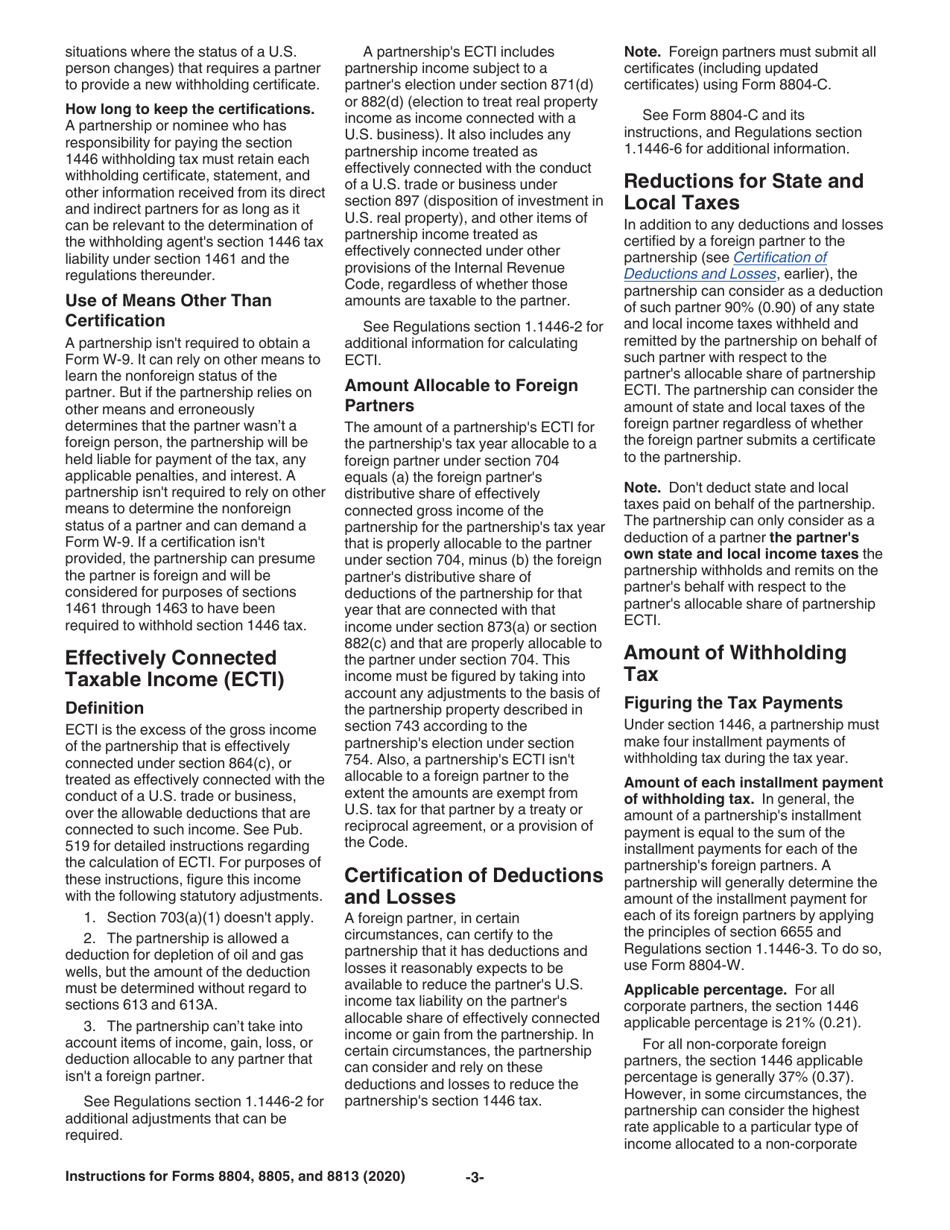 Instructions for IRS Form 8804, 8805, 8813, Page 3