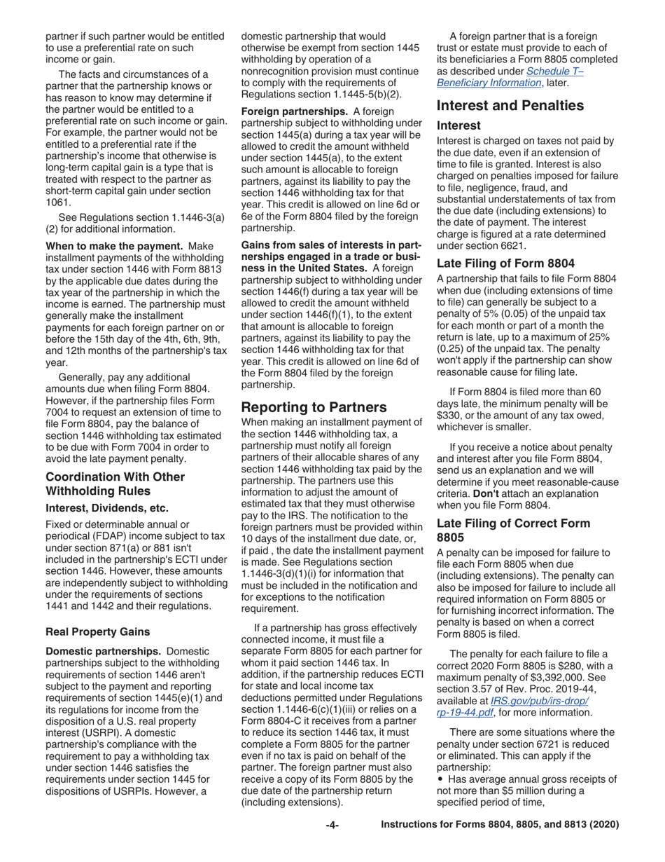 Instructions for IRS Form 8804, 8805, 8813, Page 4