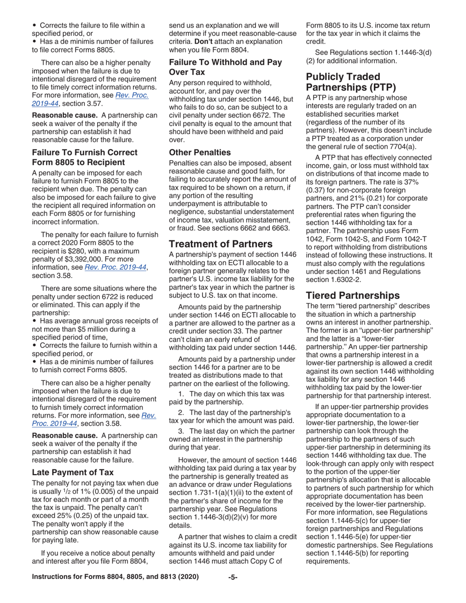 Instructions for IRS Form 8804, 8805, 8813, Page 5