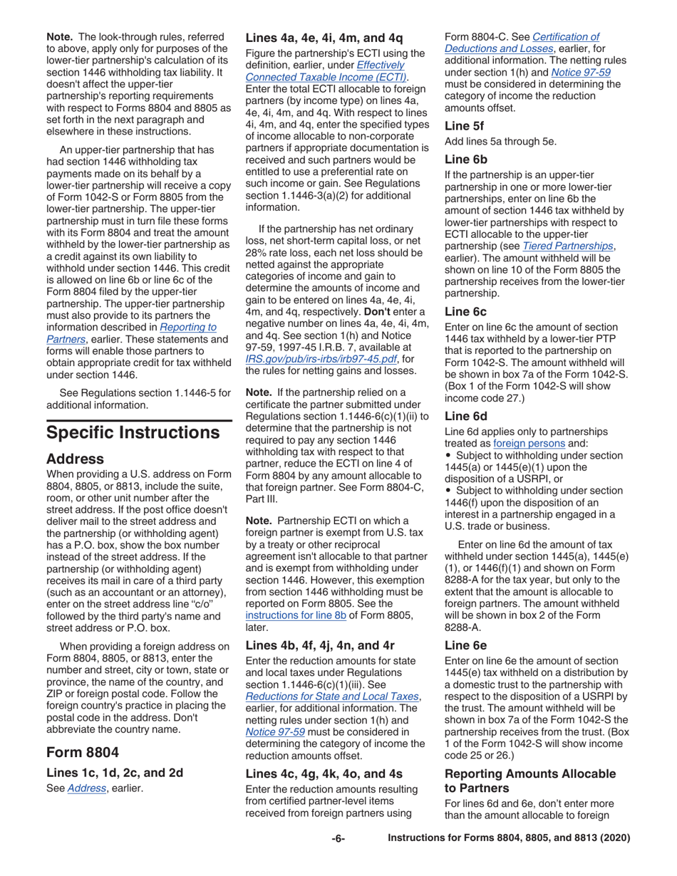 Instructions for IRS Form 8804, 8805, 8813, Page 6